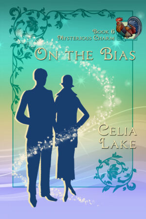 Cover of On The Bias. A man and woman in 1920s clothing are silhouetted against a pale green, yellow, and purple background. A brightly coloured rooster is inset in the top right.