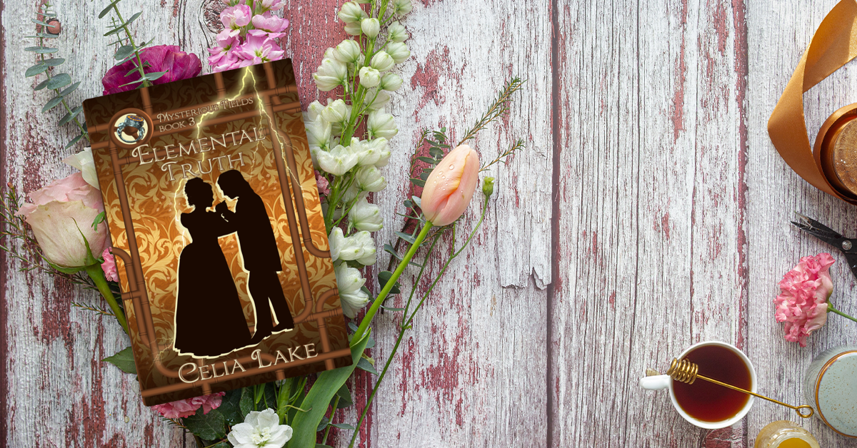 Elemental Truth lying on a white table with hopeful spring flowers and a mug of tea.