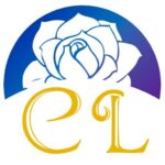 Celia Lake logo: White rose on blue-purple circle, with the initials CL below in gold on white